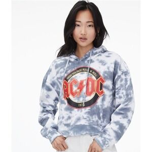 AC/DC High Voltage Rock N' Roll 1976 Women's Tie Dye‎ Crop Hoodie Sz L Thrashed